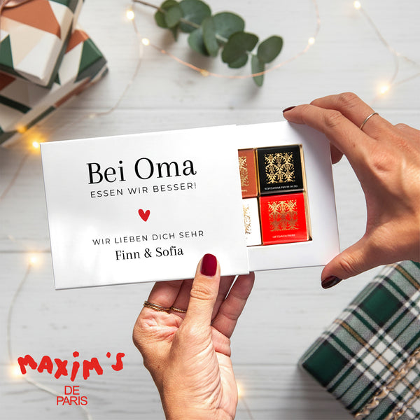 Personalisierte Schokoladenbox Objekte 6 Schokoladen Zärtlichkeit von Oma foto