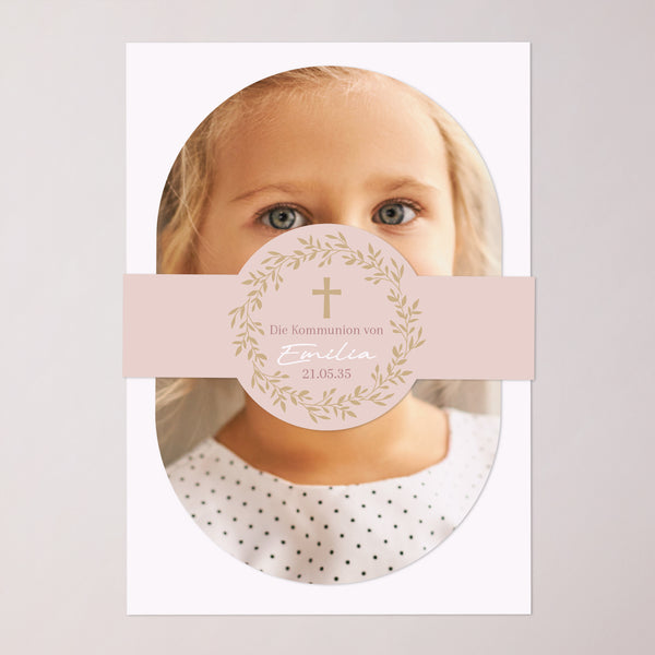 Einladungskarte Kommunion Banner, 2 Karten Goldene Rosen Segnung foto