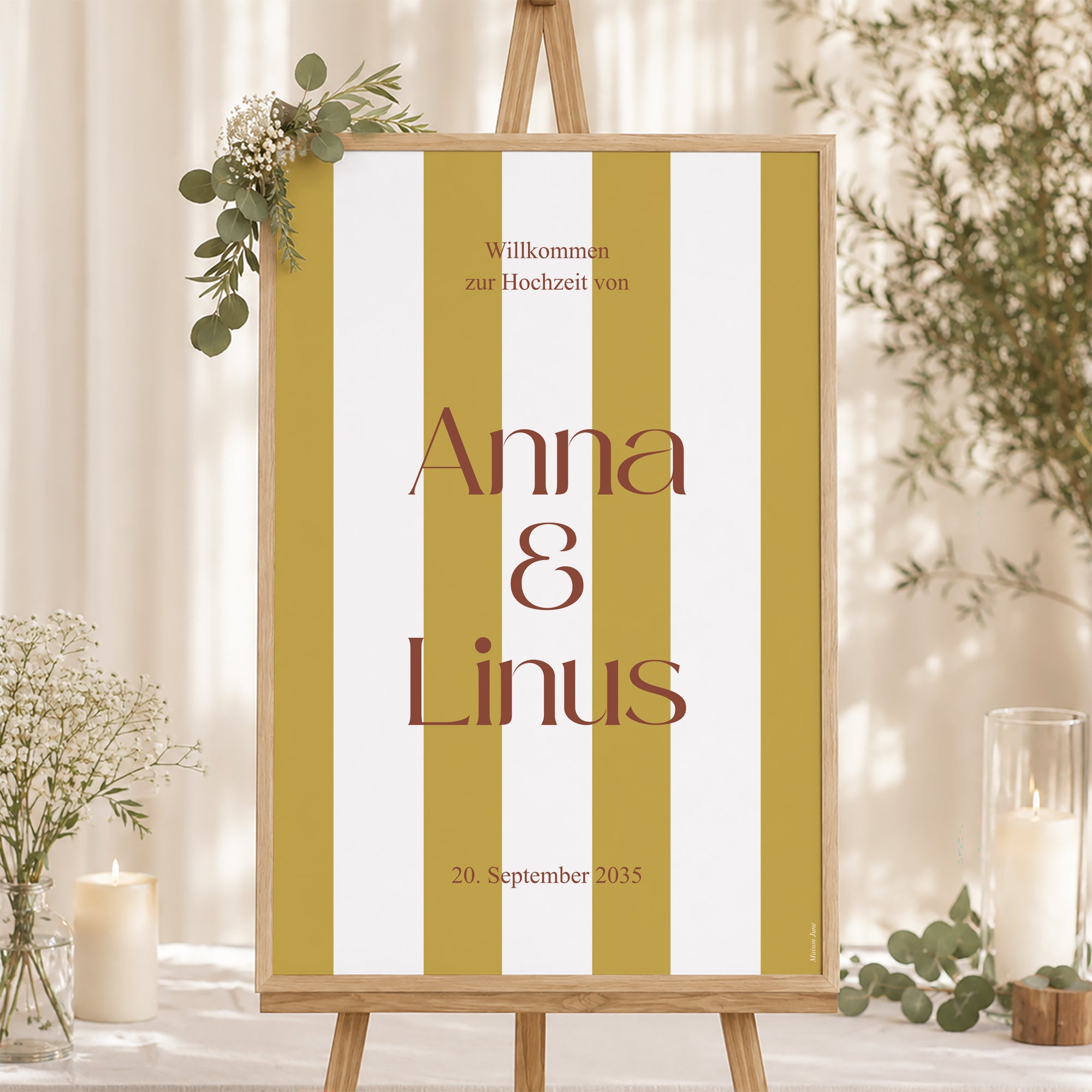 Begrüßungstafel Hochzeit Porträt 60 x 90 cm Vereinte Linien foto N° 1