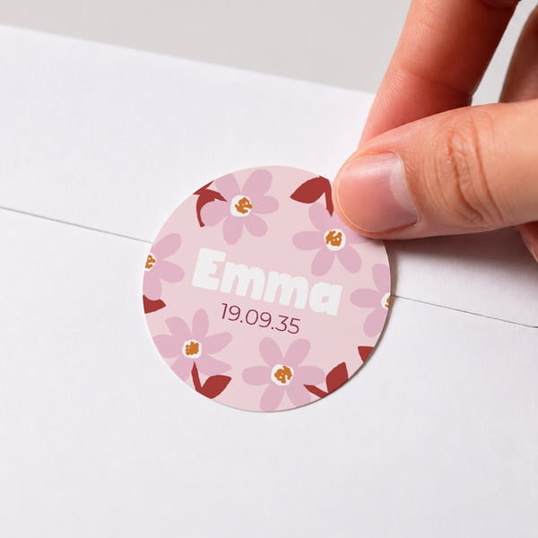 Sticker Geburt Rund Pink Bloom foto