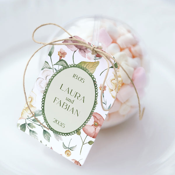 Geschenkbox Hochzeit Ball mit Wimpel-Etikett Liebesgarten foto