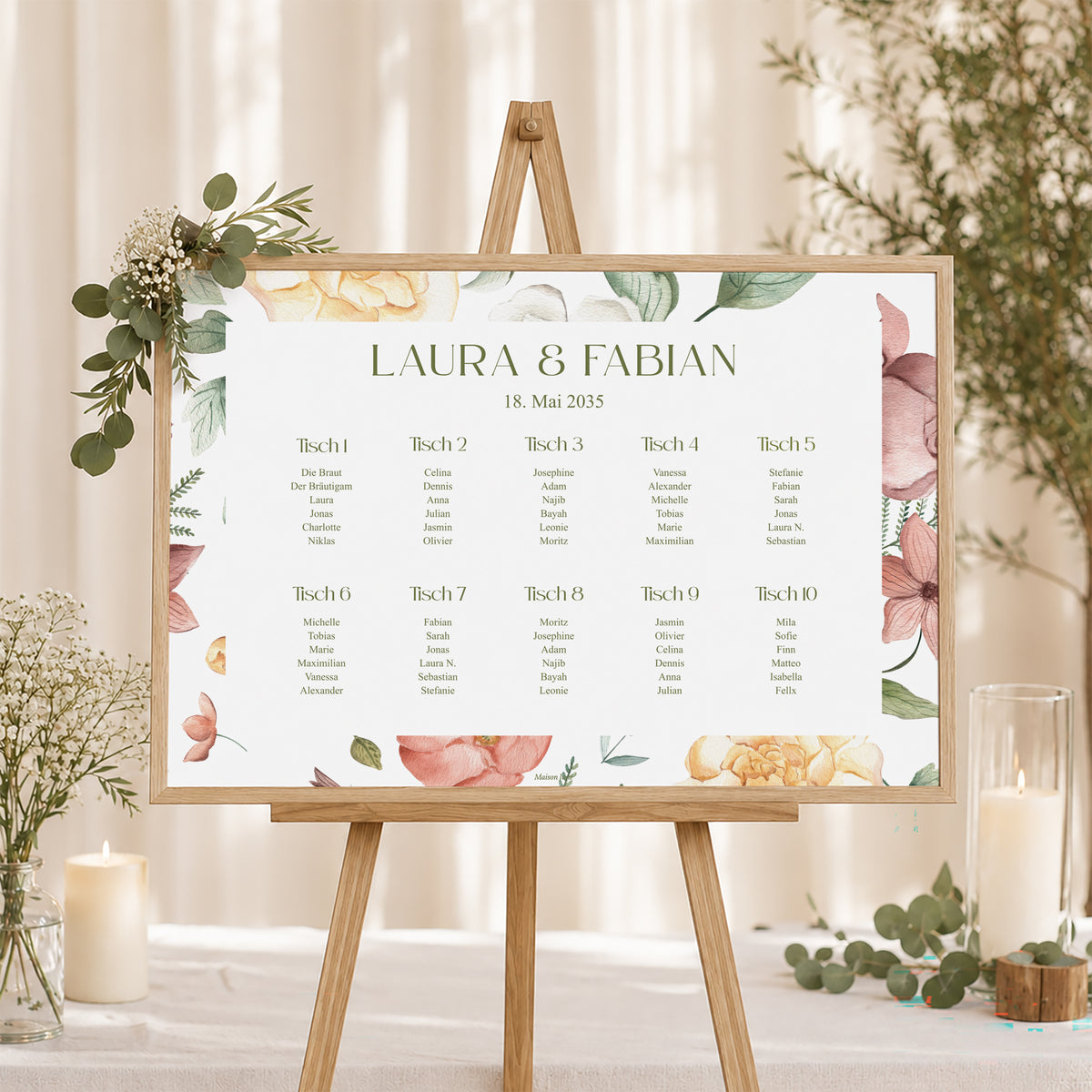 Sitzplan Hochzeit Landschaft 90 x 60 cm Liebesgarten foto N° 1