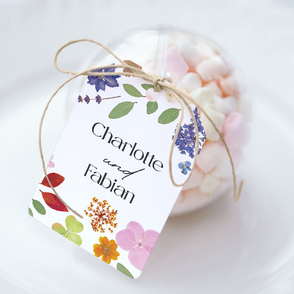 Geschenkbox Hochzeit Ball mit Wimpel-Etikett Liebesherbarium foto