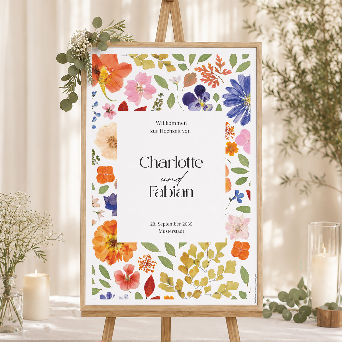 Begrüßungstafel Hochzeit Porträt 60 x 90 cm Liebesherbarium foto N° 1