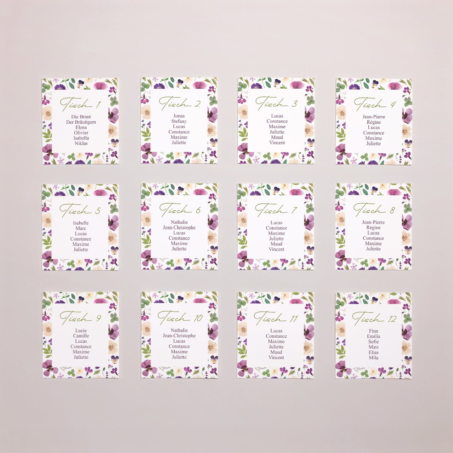 Sitzplan Hochzeit Pack von 12 Blumenrunde foto N° 1