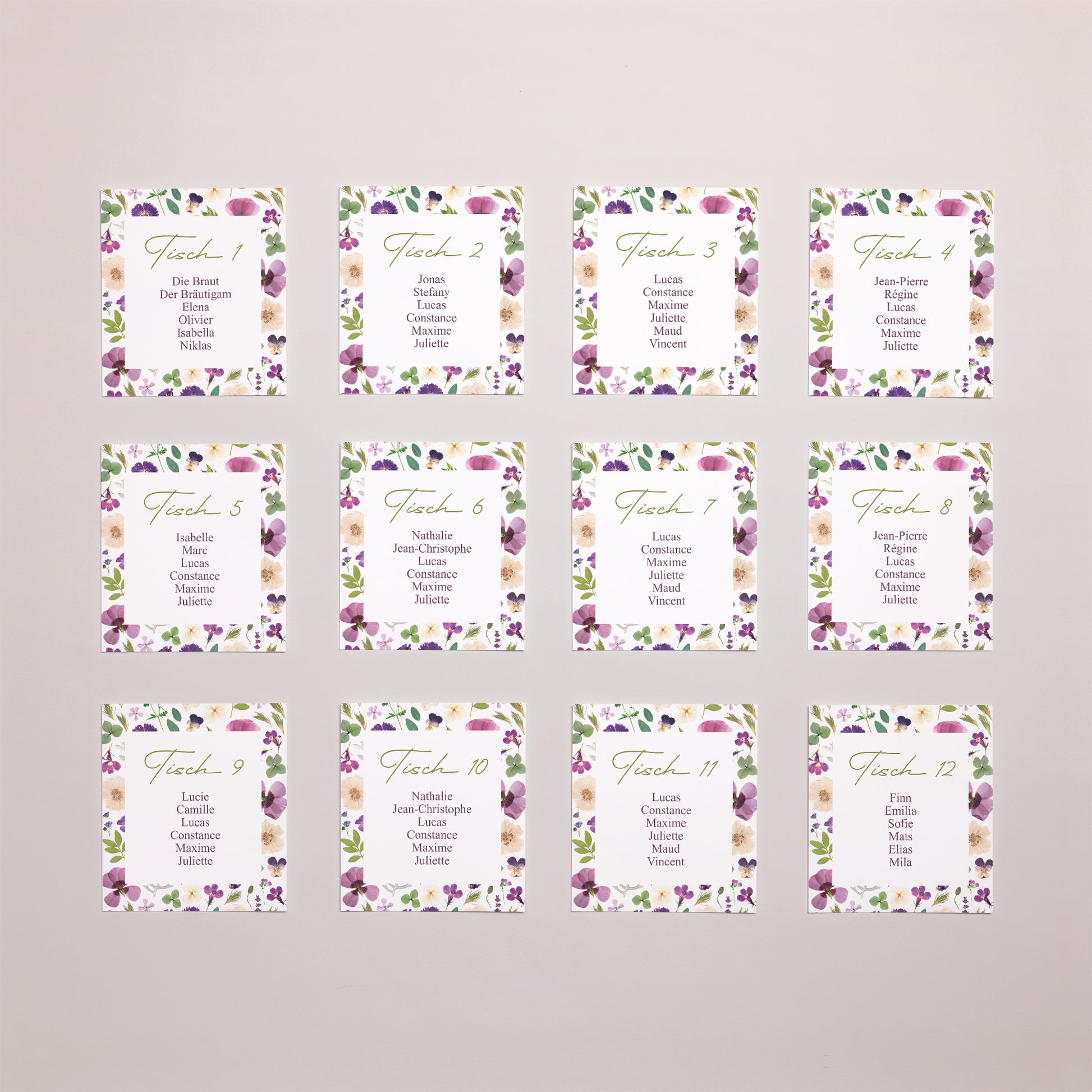 Sitzplan Hochzeit Pack von 12 Blumenrunde foto N° 1