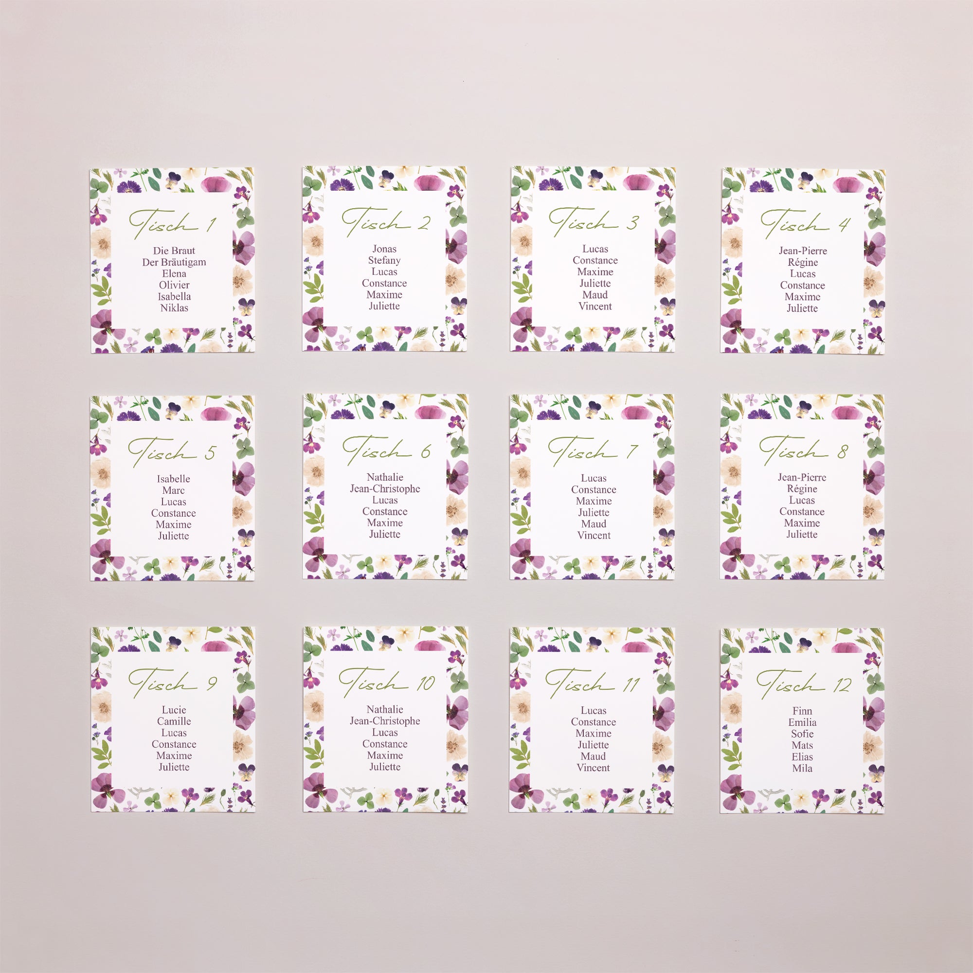 Sitzplan Hochzeit Pack von 12 Blumenrunde foto N° 1