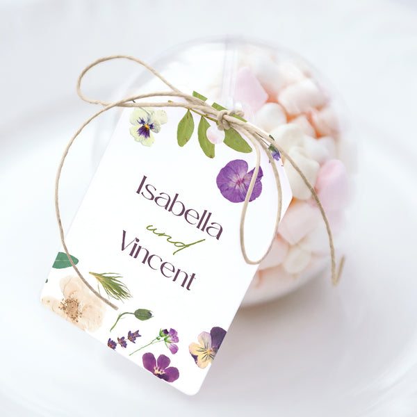 Geschenkbox Hochzeit Ball mit Wimpel-Etikett Blumenrunde foto