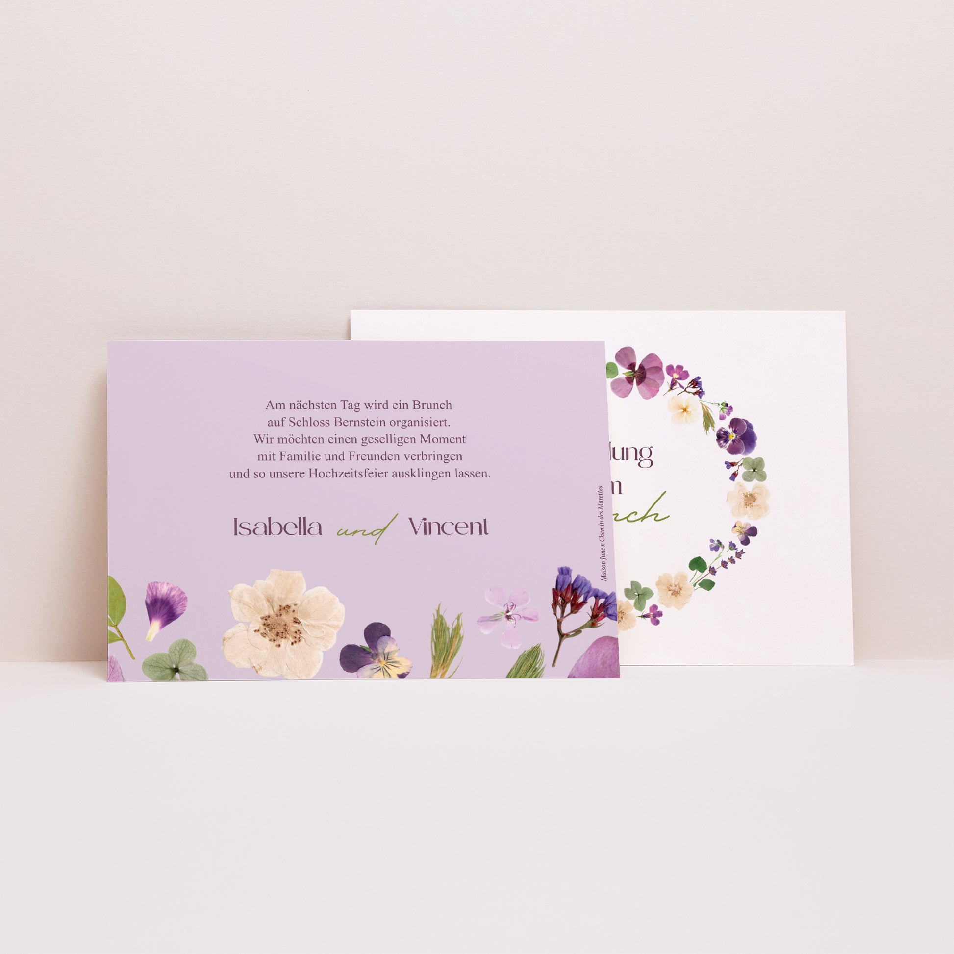 Einladungskarte Hochzeit Landschaft Blumenrunde foto N° 2
