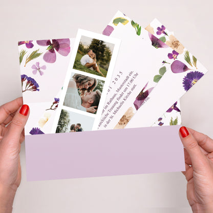 Hochzeitseinladung Rechteckige Tasche, 2 Karten Blumenrunde foto N° 2