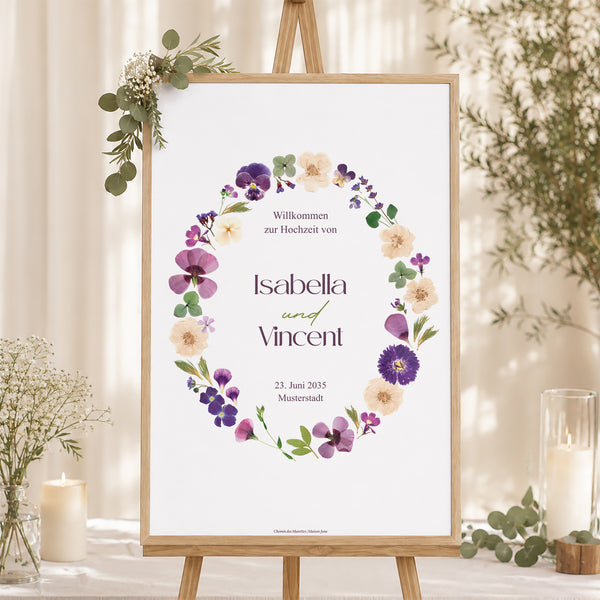 Begrüßungstafel Hochzeit Porträt 60 x 90 cm Blumenrunde foto