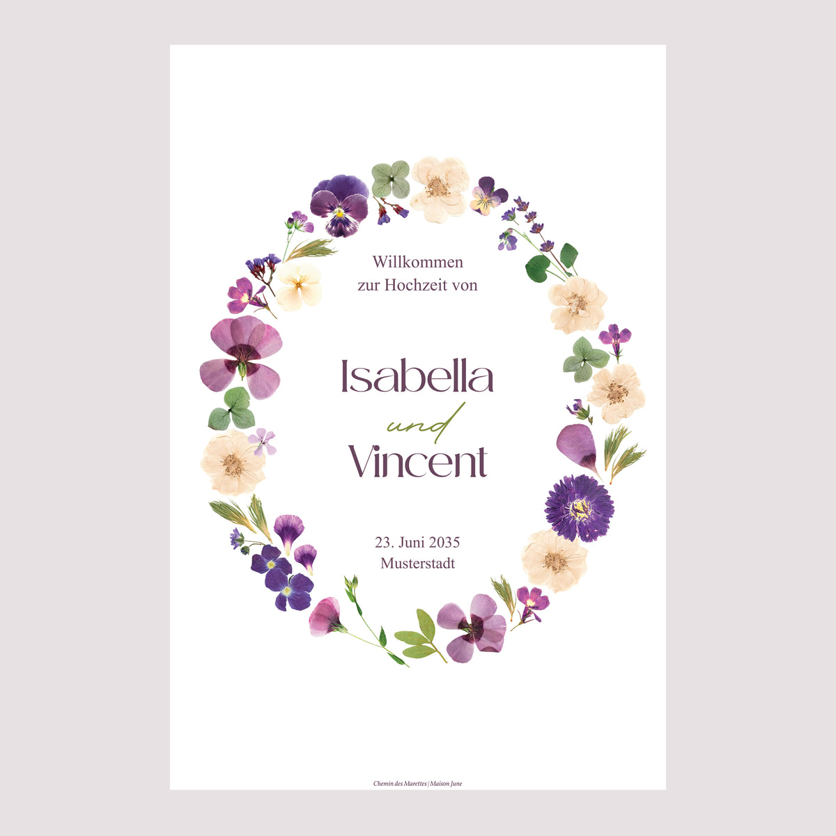 Begrüßungstafel Hochzeit Porträt 60 x 90 cm Blumenrunde foto N° 2