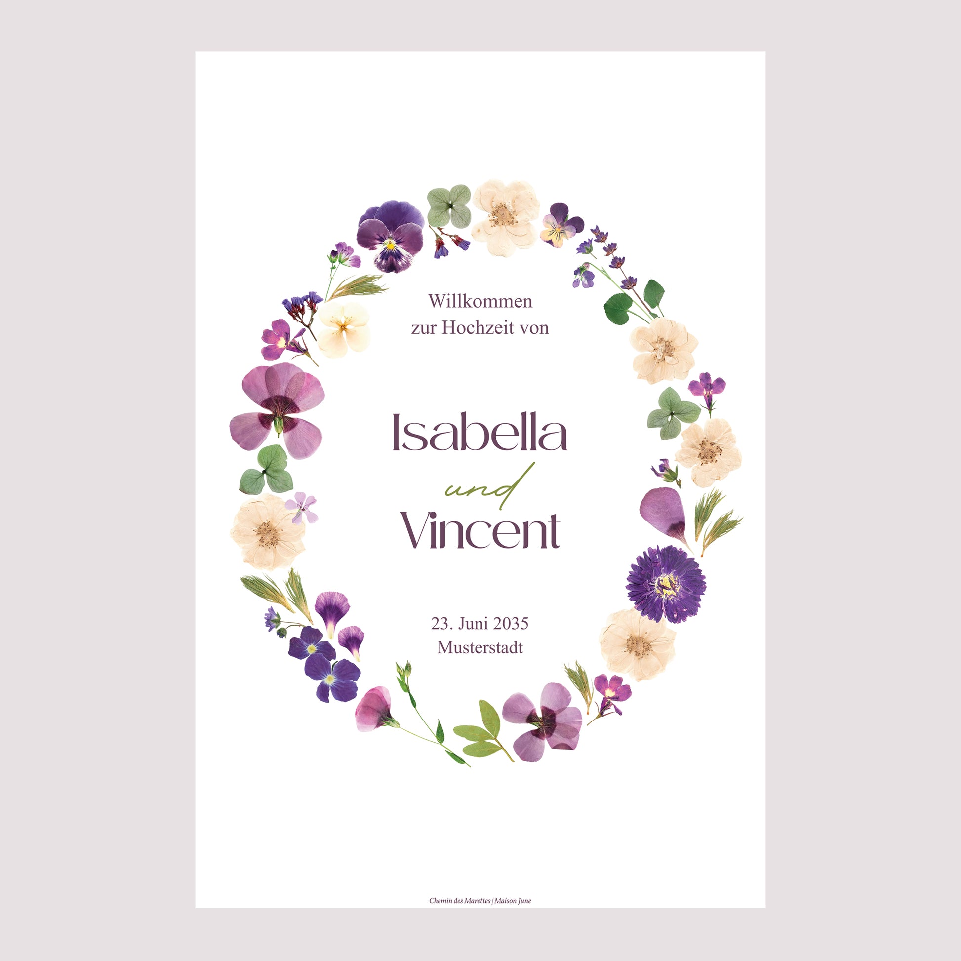 Begrüßungstafel Hochzeit Porträt 60 x 90 cm Blumenrunde foto N° 2