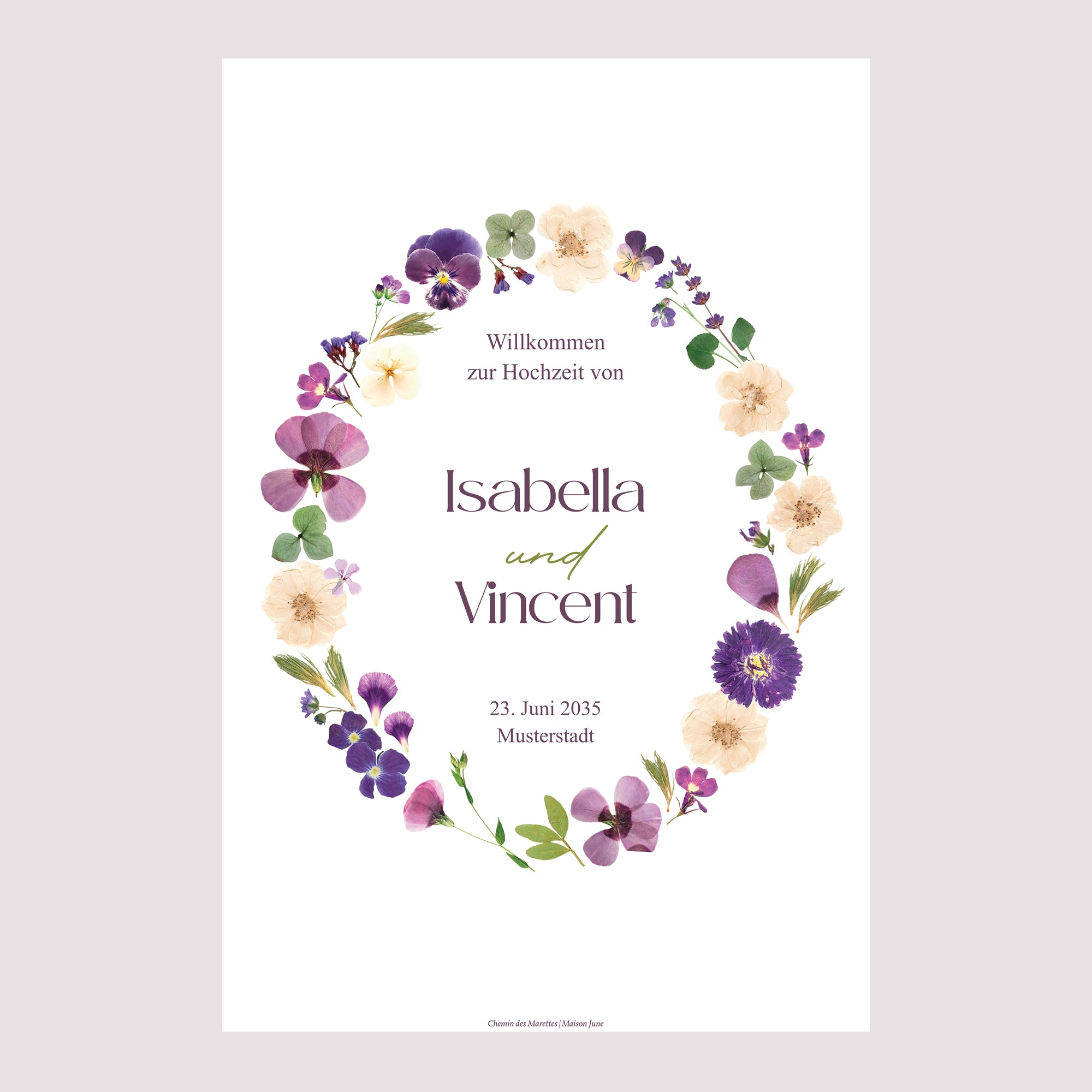 Begrüßungstafel Hochzeit Porträt 60 x 90 cm Blumenrunde foto N° 2