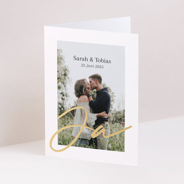 Hochzeitseinladung Doppelflügelporträt Goldene Signatur foto