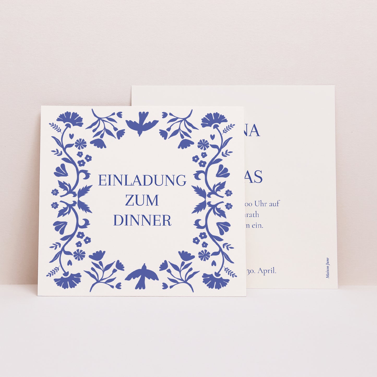 Einladungskarte Hochzeit Quadrat Herzblau foto N° 1