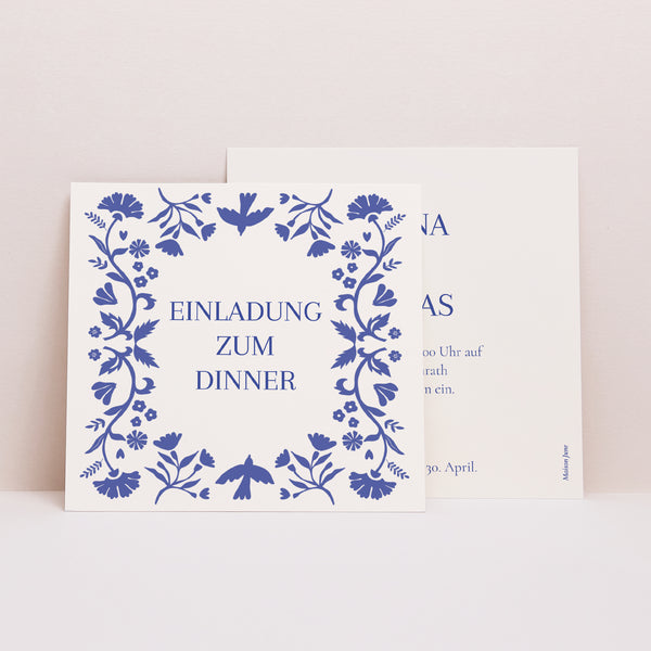 Einladungskarte Hochzeit Quadrat Herzblau foto