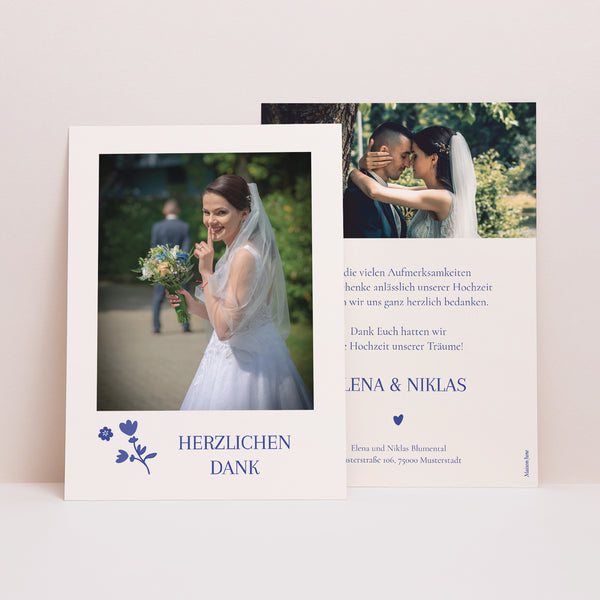 Dankeskarte Hochzeit Herzblau foto