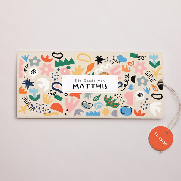 Taufeinladung Mappe 2 Karten, Etikett Matisse ganz in Farbe foto