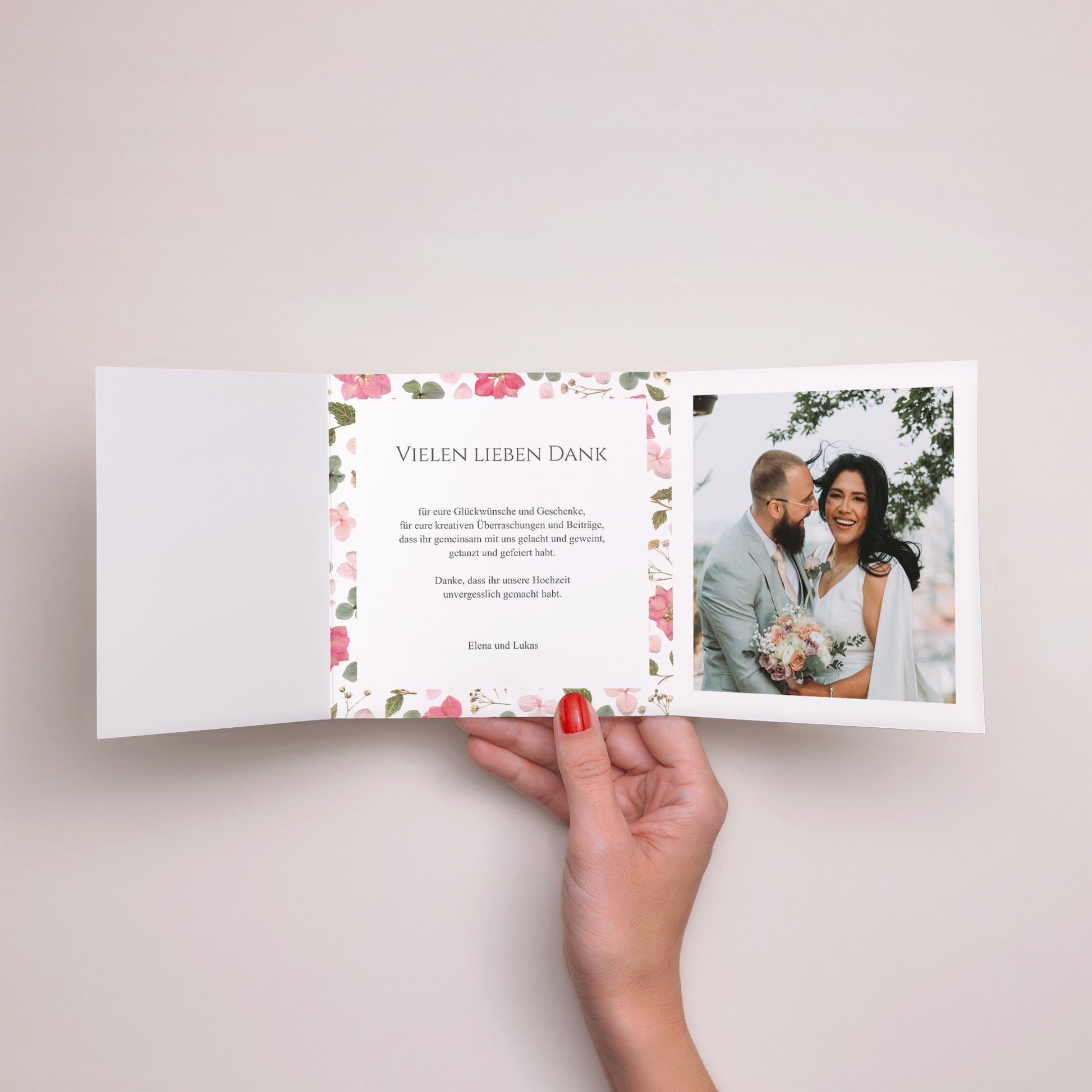 Dankeskarte Hochzeit Asymmetrisches Triptychon Blumenpoesie foto N° 2
