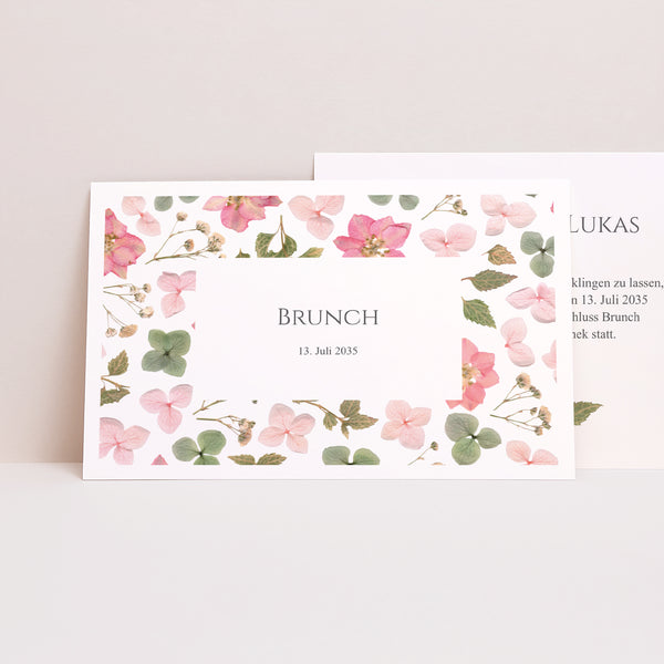 Einladungskarte Hochzeit Landschaft Blumenpoesie foto