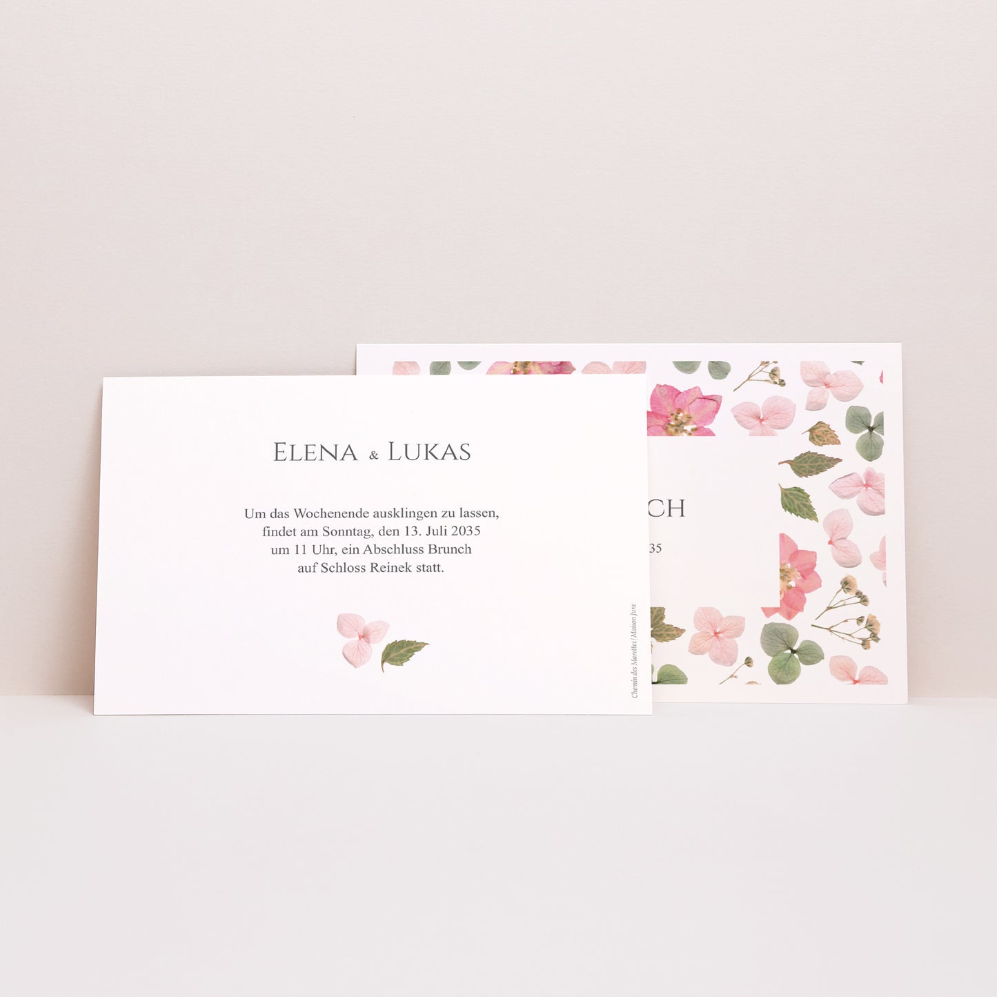 Einladungskarte Hochzeit Landschaft Blumenpoesie foto N° 2
