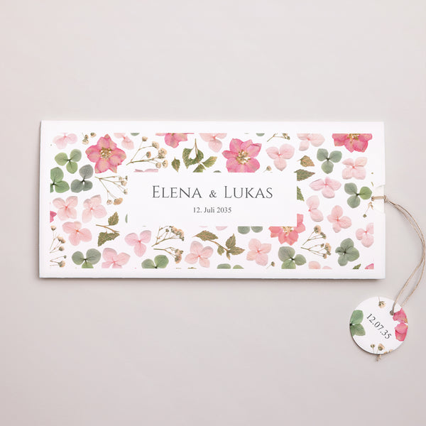 Hochzeitseinladung Mappe 2 Karten, Etikett Blumenpoesie foto