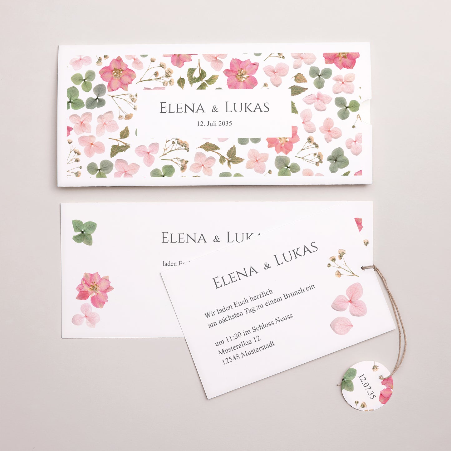 Hochzeitseinladung Mappe 2 Karten, Etikett Blumenpoesie foto N° 3
