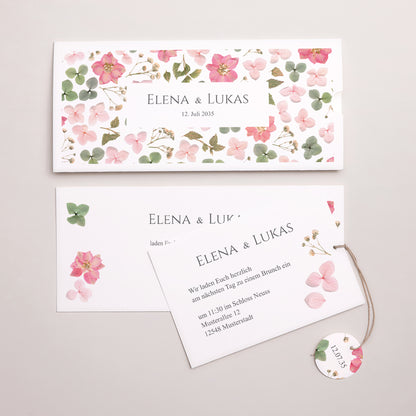 Hochzeitseinladung Mappe 2 Karten, Etikett Blumenpoesie foto N° 3