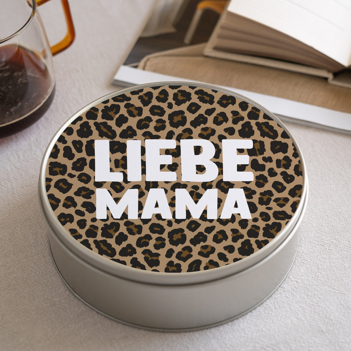 Metalldose Objekte Runde Mama der Liebe Leopard foto N° 1