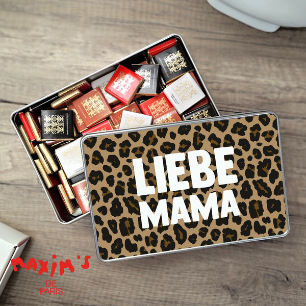 Metalldose Objekte rechteck, mit Schokolade gefüllt Mama der Liebe Leopard foto
