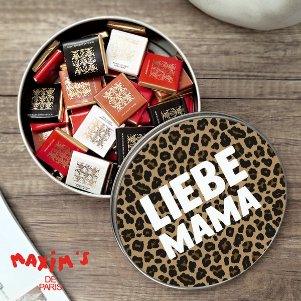 Metalldose Objekte runde, mit Schokolade gefüllt Mama der Liebe Leopard foto