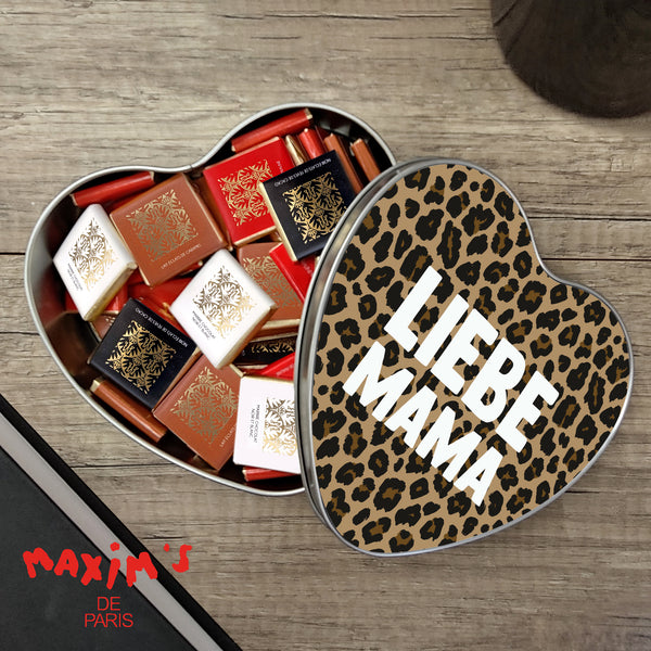 Metalldose Objekte herz, mit Schokolade gefüllt Mama der Liebe Leopard foto
