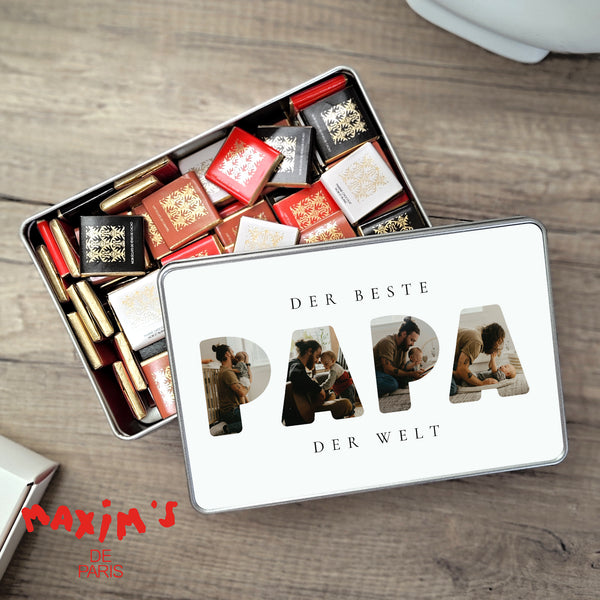 Metalldose Objekte rechteck, mit Schokolade gefüllt Papa in Erinnerungen foto