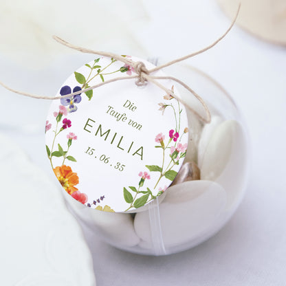 Geschenkbox Taufe Kugel mit runder Etikette Die Runde der Gedanken foto N° 1