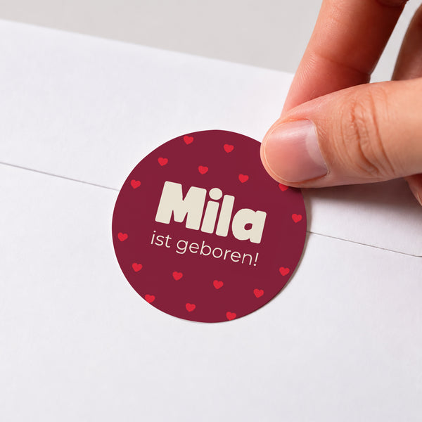 Sticker Geburt Rund Ein Regen von Herzen foto